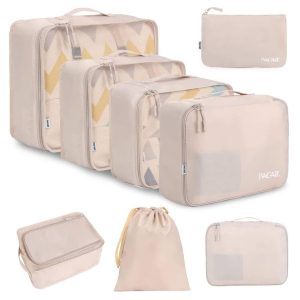SUGERATE 8 Set Packing Cubes Luggage Organizer Bags for Travel Accessories-Cream