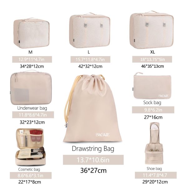 SUGERATE 8 Set Packing Cubes Luggage Organizer Bags for Travel Accessories-Cream - Image 2