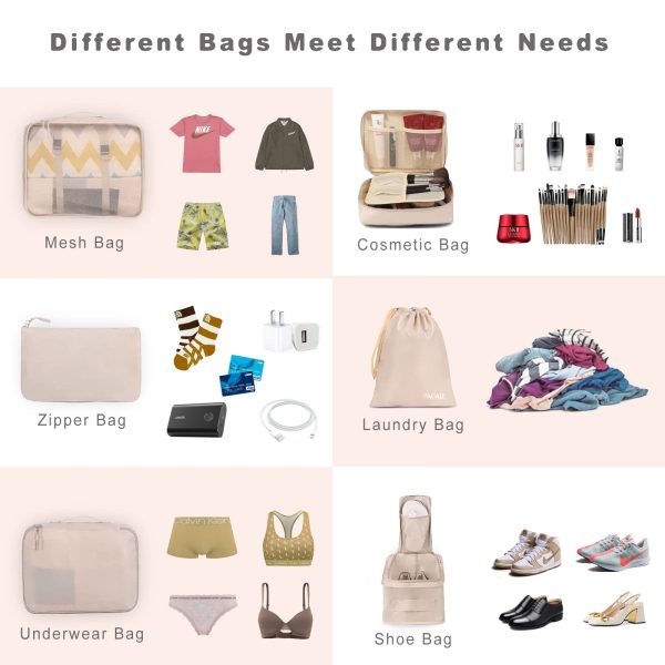 SUGERATE 8 Set Packing Cubes Luggage Organizer Bags for Travel Accessories-Cream - Image 4