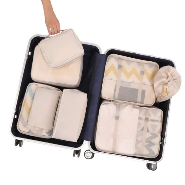 SUGERATE 8 Set Packing Cubes Luggage Organizer Bags for Travel Accessories-Cream - Image 6
