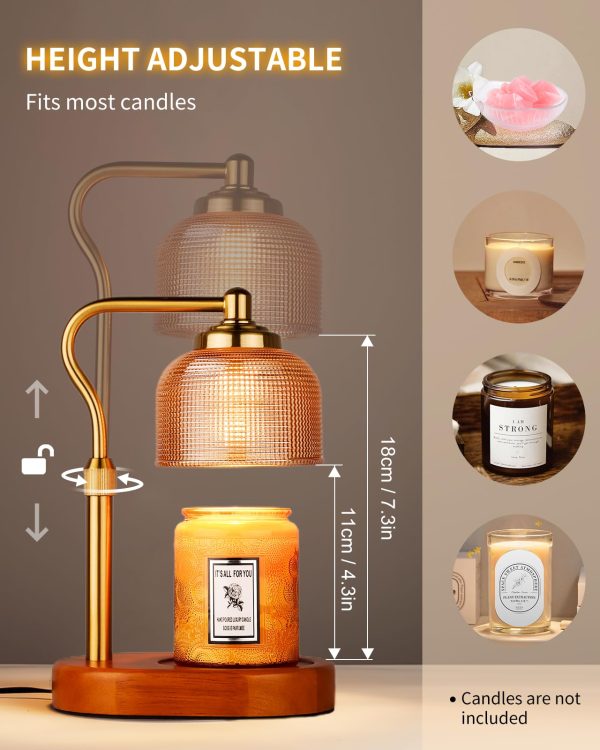 Candle Warmer Lamp Electric Candle Warmer with Timer Dimmable Candle Lamp Warmer with 3 Bulbs Height Adjustable Wax Melt Warmer for Bedroom Home Decor, Amber Gold - Image 2