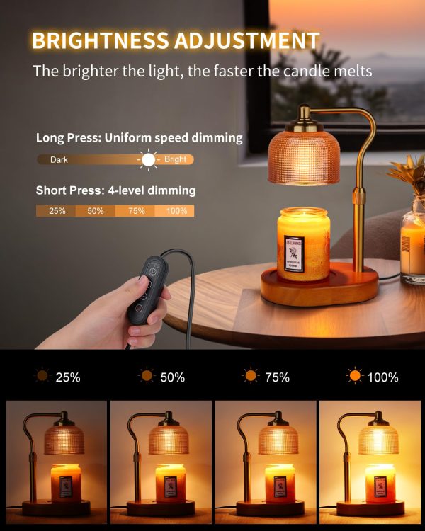 Candle Warmer Lamp Electric Candle Warmer with Timer Dimmable Candle Lamp Warmer with 3 Bulbs Height Adjustable Wax Melt Warmer for Bedroom Home Decor, Amber Gold - Image 4