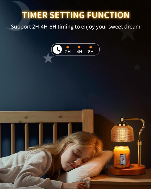 Candle Warmer Lamp Electric Candle Warmer with Timer Dimmable Candle Lamp Warmer with 3 Bulbs Height Adjustable Wax Melt Warmer for Bedroom Home Decor, Amber Gold - Image 5