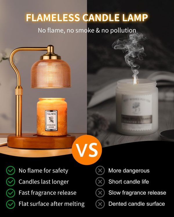 Candle Warmer Lamp Electric Candle Warmer with Timer Dimmable Candle Lamp Warmer with 3 Bulbs Height Adjustable Wax Melt Warmer for Bedroom Home Decor, Amber Gold - Image 6